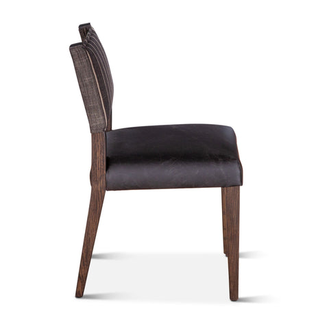 Maya Dining Chair Black Leather + Striped Fabric