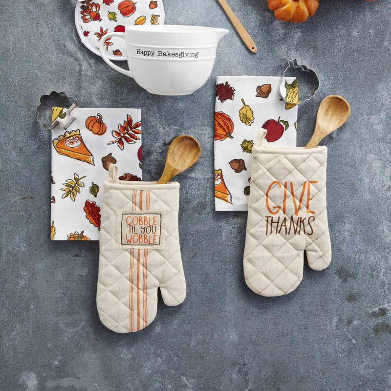 Gobble 'Til You Wobble + Give Thanks Oven Mitt, Towel, Spoon, Cookie Cutter Gift Sets