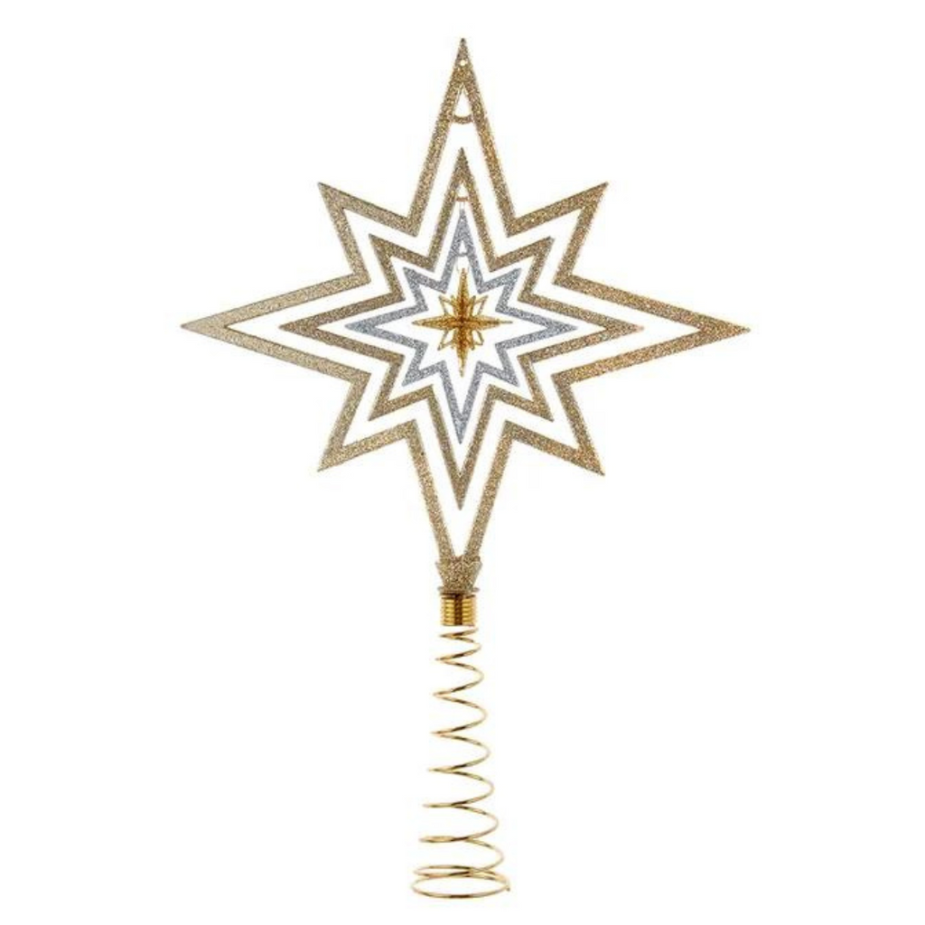 Gold + Silver Glittered Bethlehem Star Tree Topper