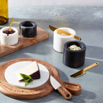White and Black Marble Dip Cups + Brass Spreaders