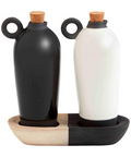Noir Oil & Vinegar Set Black and White Stoneware Decanters