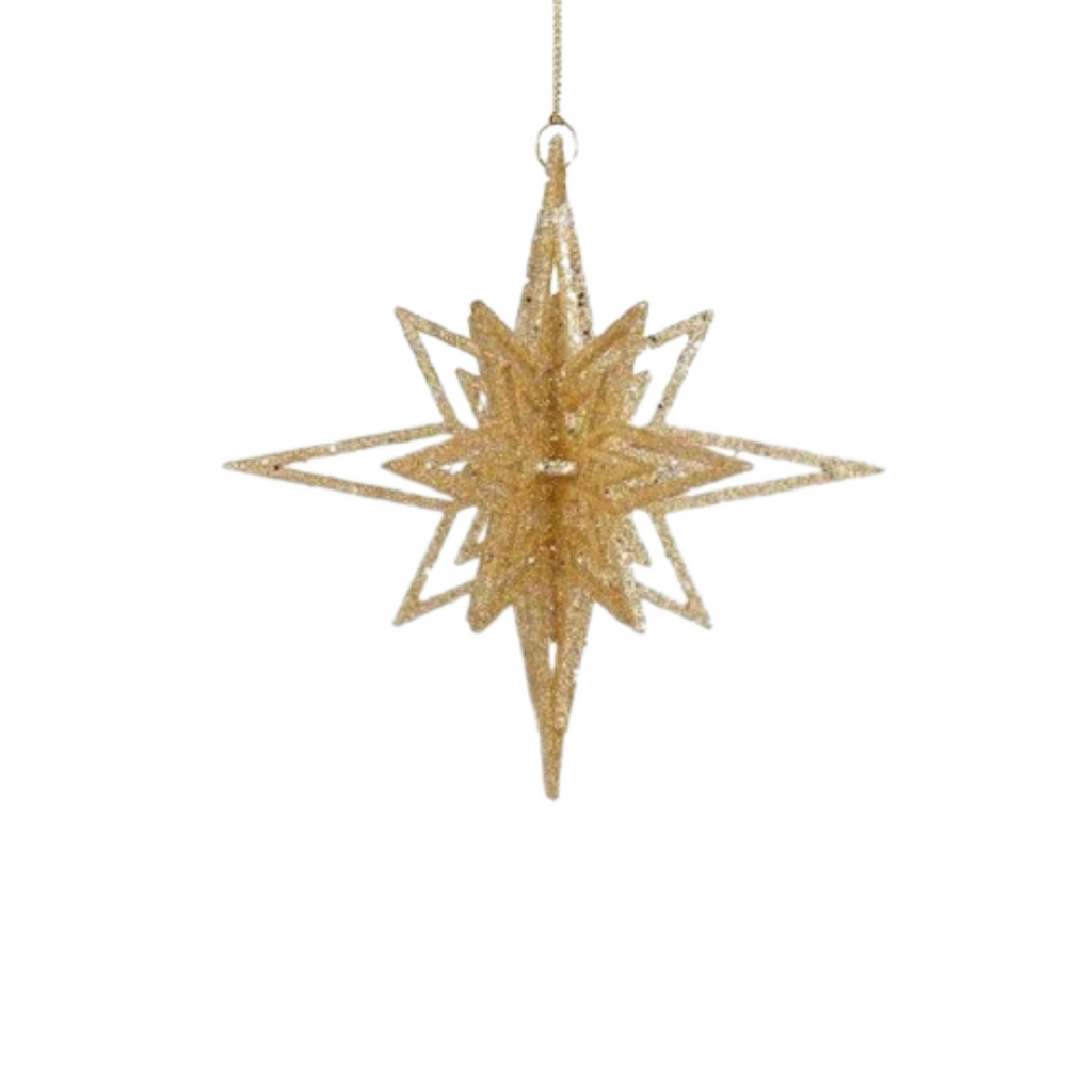 Nordic Glittered Starburst Ornament, Gold