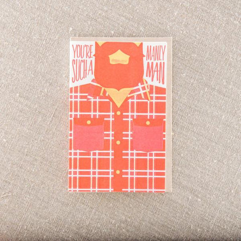 Greeting Cards For Men + Letter Press + Manly Man + Flannel Shirt + Beard
