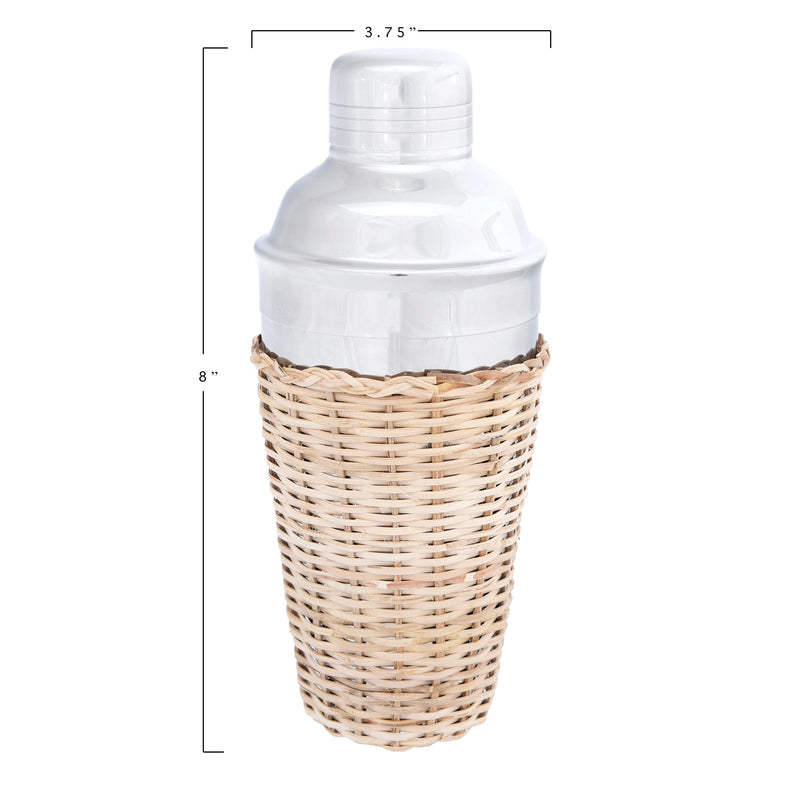 Apollo Stainless Steel Rattan Wrapped Cocktail Shaker Dimensions