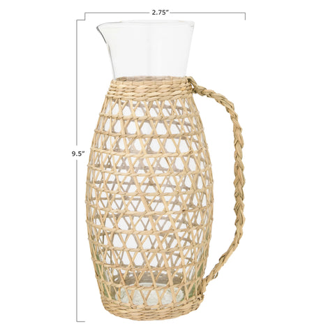 Apollo Glass Pitcher With Seagrass Sleeve Dimensions