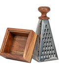 Stylish Stainless Steel Cheese Grater + Acacia Wood Tray Base
