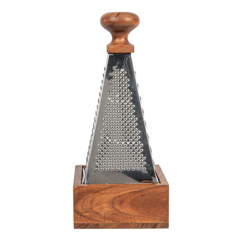 Stylish Stainless Steel Cheese Grater + Acacia Wood Tray Base
