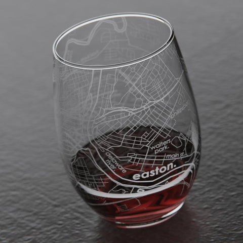 Easton Pennsylvania Etched Map Stemless Wine Glass