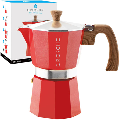 GROSCHE MILANO 6-Cup Stovetop Espresso Maker - Red