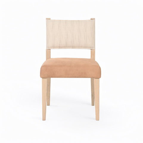 Maya Dining Chair Striped Linen - Tan Leather - Natural Legs
