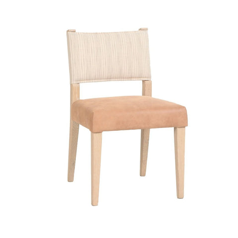 Maya Dining Chair Striped Linen - Tan Leather - Natural Legs