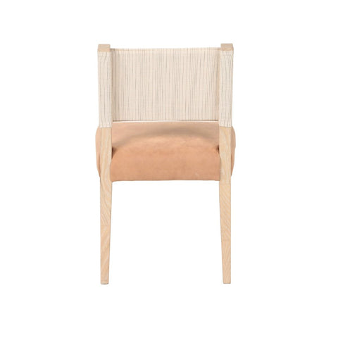 Maya Dining Chair Striped Linen - Tan Leather - Natural Legs