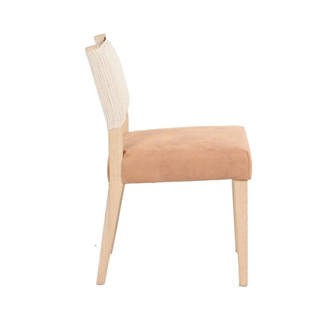 Maya Dining Chair Striped Linen - Tan Leather - Natural Legs