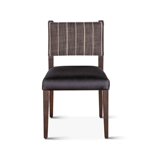 Maya Dining Chair Black Leather + Striped Fabric