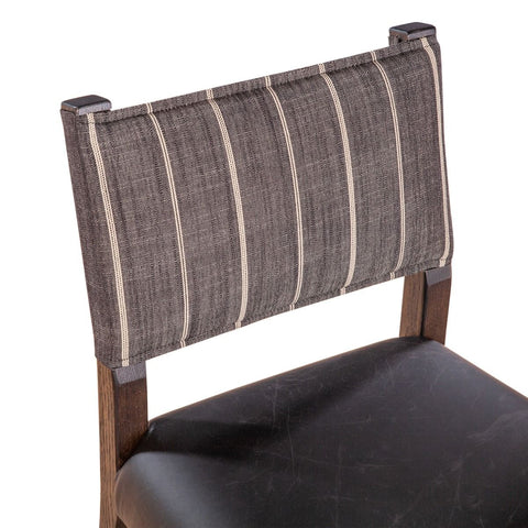 Maya Dining Chair Black Leather + Striped Fabric