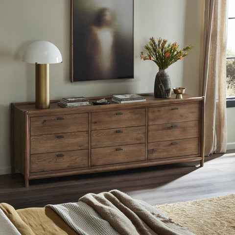 Glenview 9 Drawer Dresser - Weathered Oak Veneer