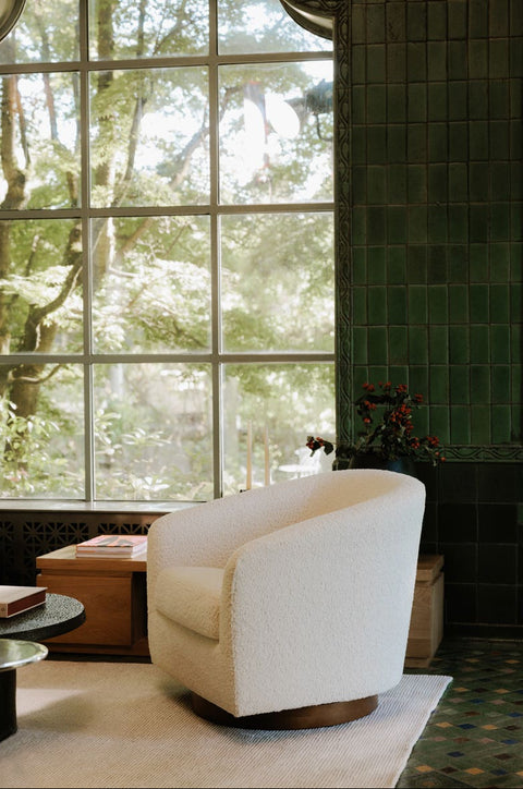 Oscy Swivel Chair - Optic White, Shearling, Atlantic, Cigar