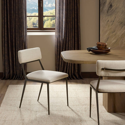 Somerson Dining Chair - Woven Thames Cream, Iron, Modern, Hospitality Rated