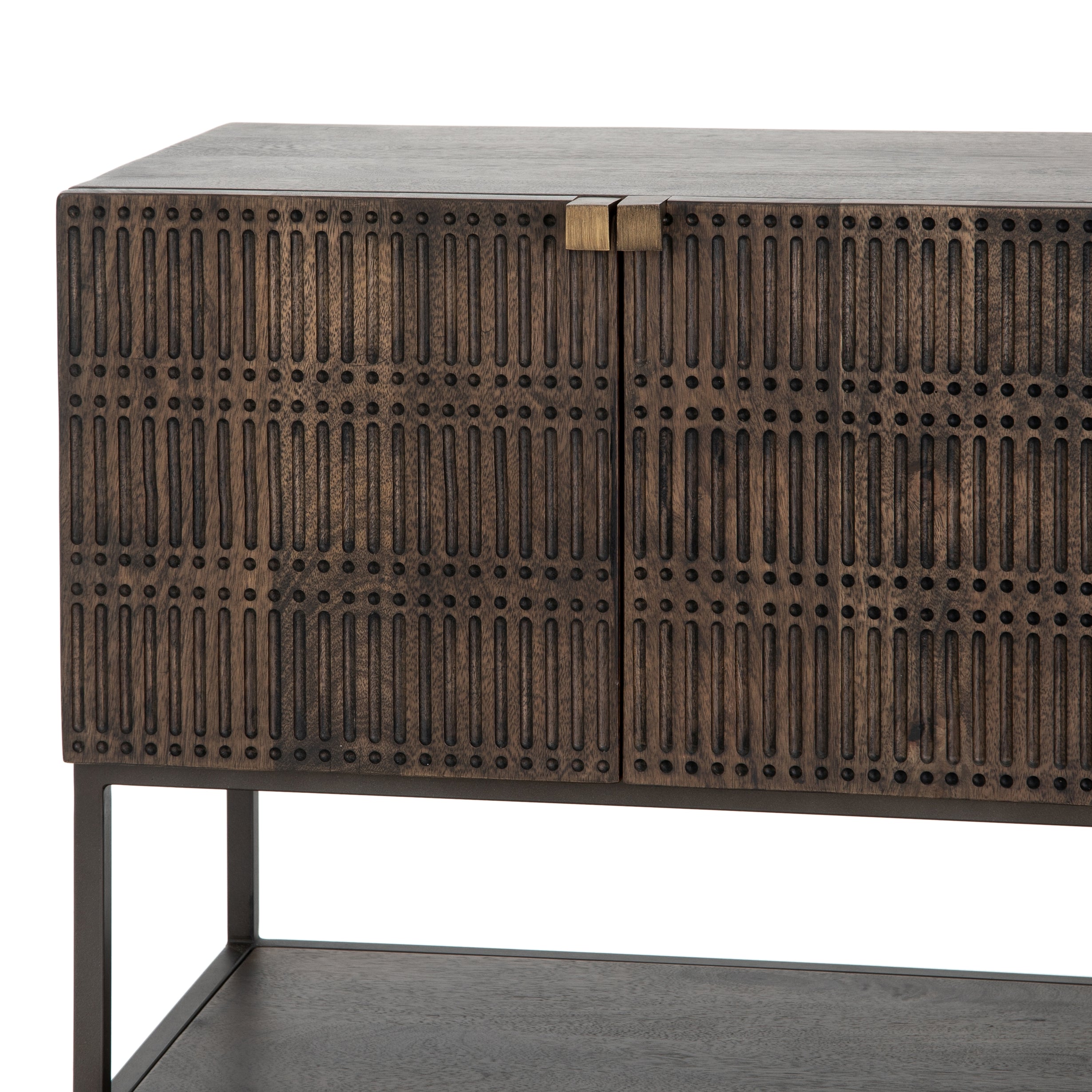 Kelby High End Modern Small Media Console - Dark Mango Wood and Iron ...