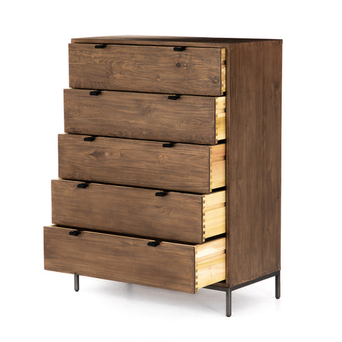 Trey Urban Modern 5 Drawer Tall Dresser-Solid Wood and Leather Pulls Domaci Trey Urban Modern 5 Drawer Tall Dresser-Solid Wood and Leather Pulls Domaci