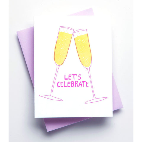 Let's Celebrate Letterpress Greeting Card + Champagne Toast + Wedding + Engagement + Party + Celebration