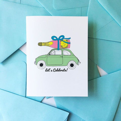 Let's Celebrate + Champagne Moto Greeting Card + Wedding + Promotion + Anniversary + Congratulations + Engagement