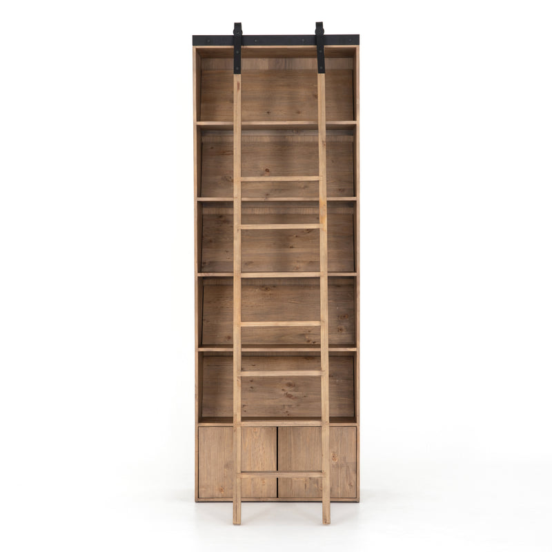 Bane Bookshelf with Ladder - Smoked Pine Furniture