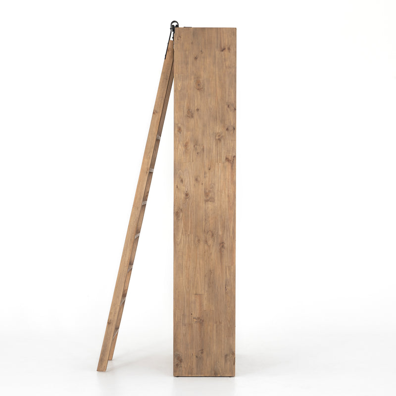 Bane Bookshelf with Ladder - Smoked Pine Furniture