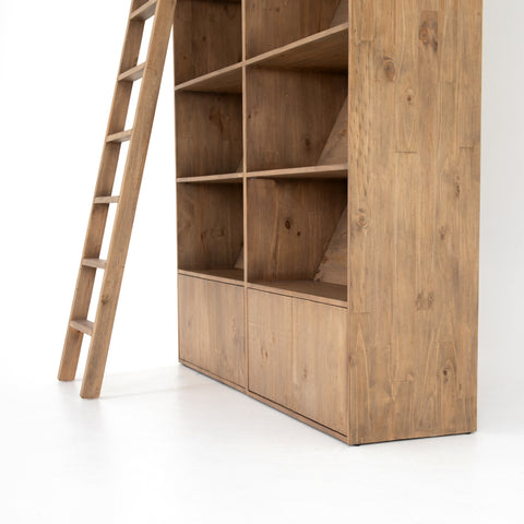 Bane Double Bookshelf with Ladder - Smoked Pine Furniture