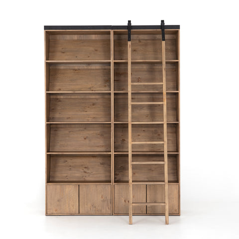 Bane Double Bookshelf with Ladder - Smoked Pine Furniture