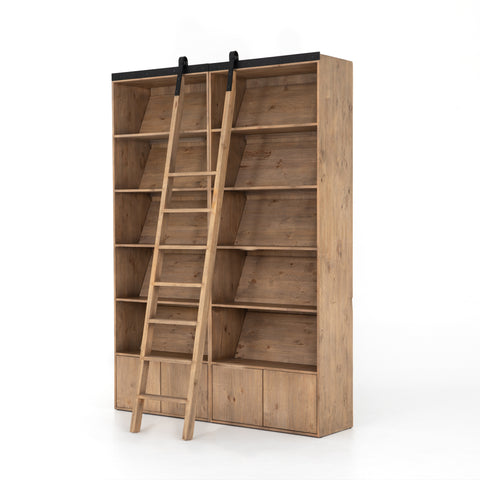 Bane Double Bookshelf with Ladder - Smoked Pine Furniture