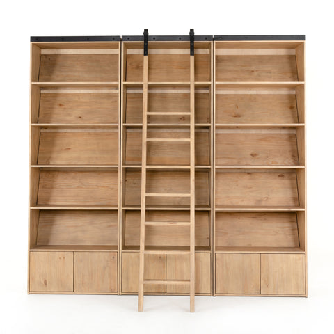Bane Triple Bookshelf with Ladder - Smoked Pine Furniture