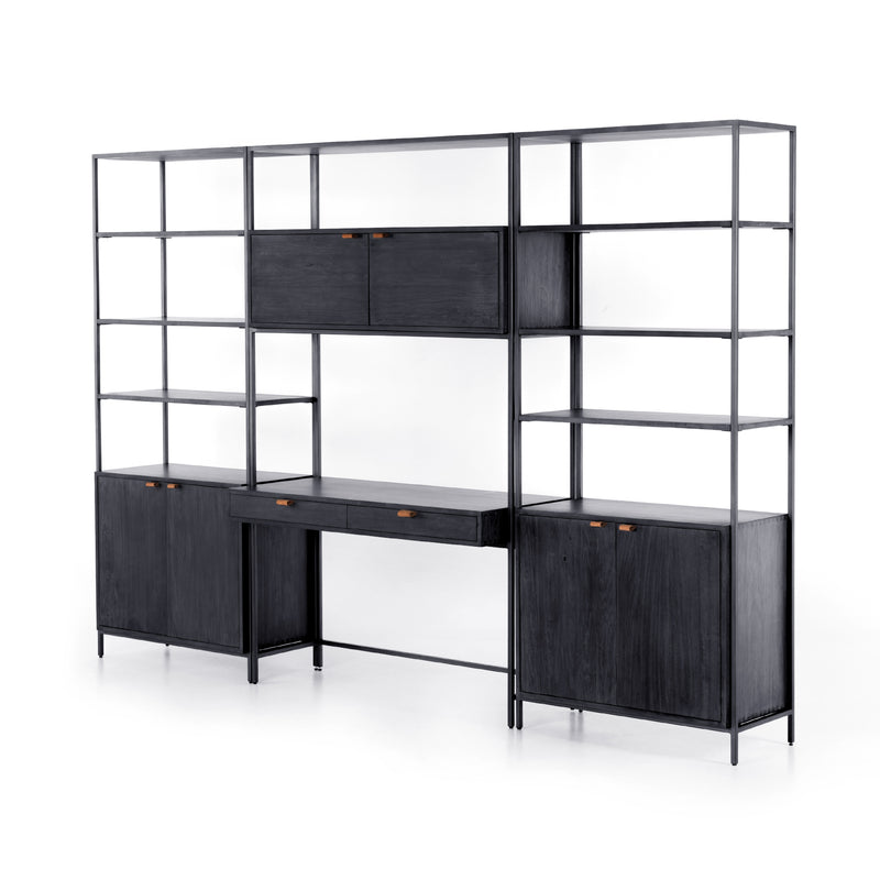 Trey Modular Wall Desk with 2 Bookcases - Black