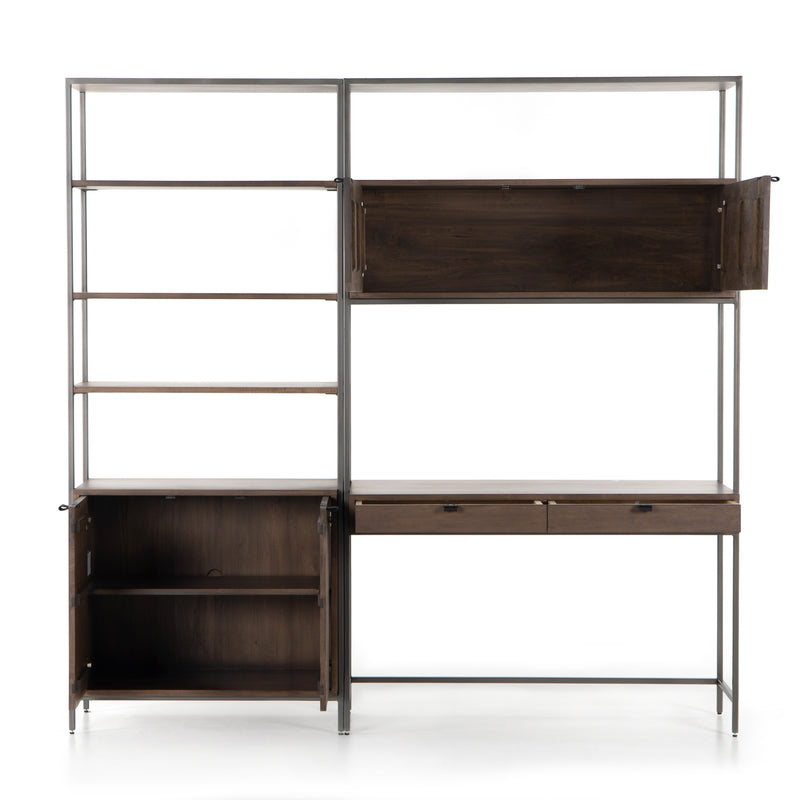 Trey Modular Wall Desk with 1 Bookcase - Auburn