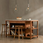 Indira Kitchen Island - Smoked Acacia/White Marble