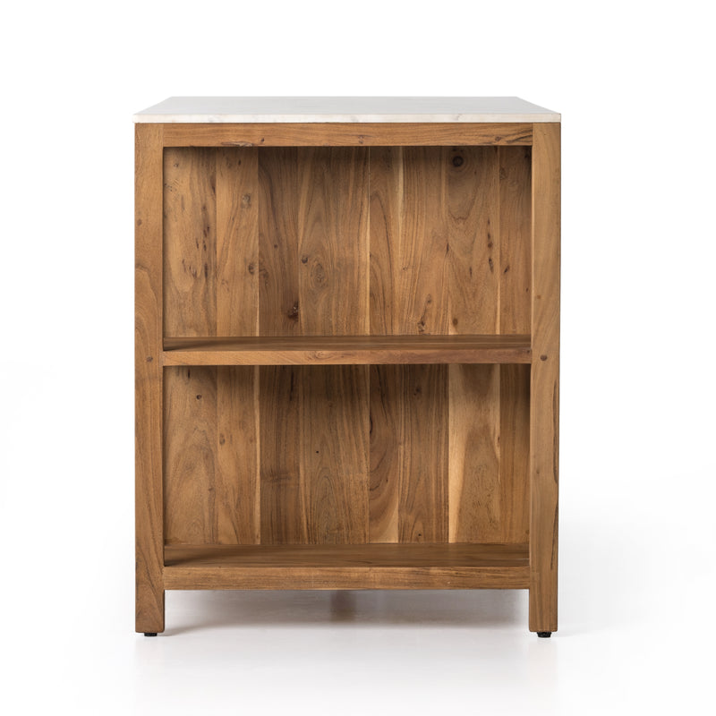 Indira Kitchen Island - Smoked Acacia/White Marble
