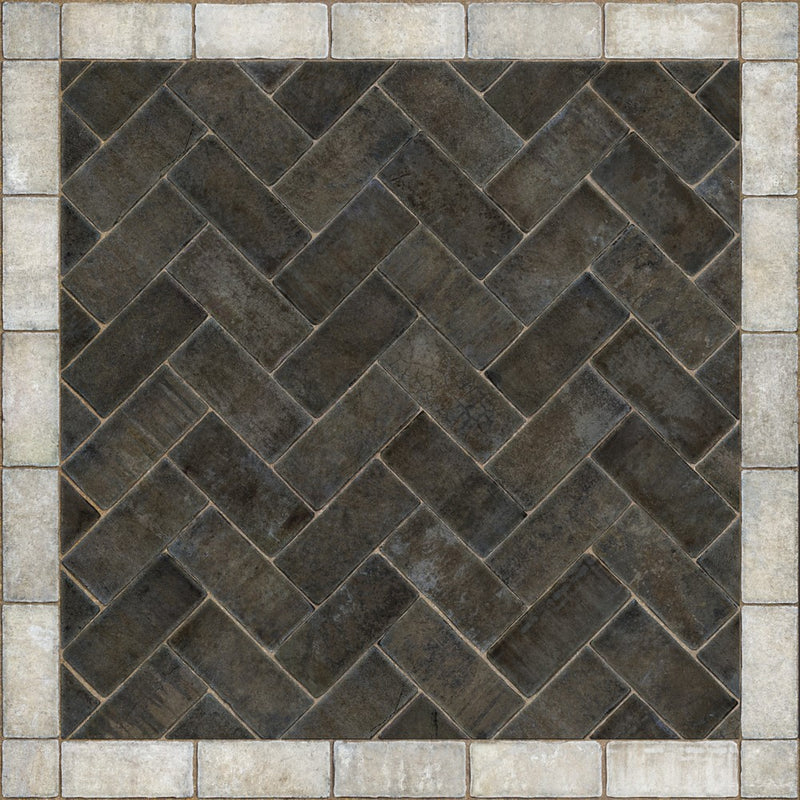Williamsburg Brick Herringbone "Pewterware" Vinyl Floorcloth