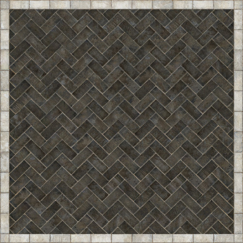 Williamsburg Brick Herringbone "Pewterware" Vinyl Floorcloth