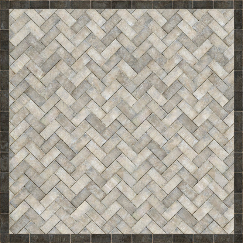Williamsburg Brick Herringbone "The Silversmith" Vinyl Floorcloth