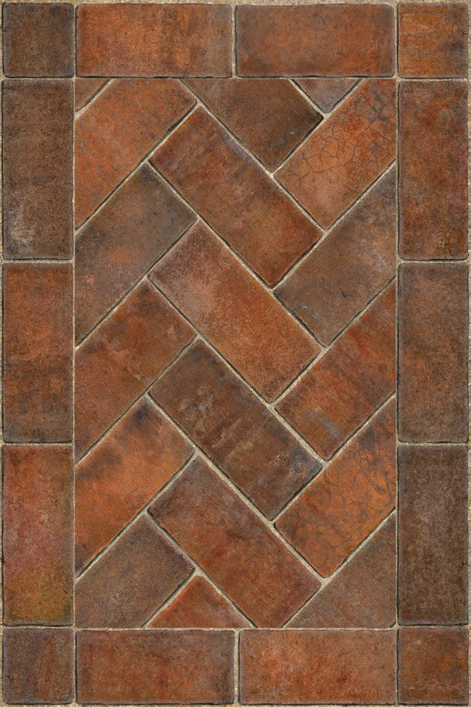 Williamsburg Brick Herringbone "Trip To Market Square" Vinyl Floorcloth