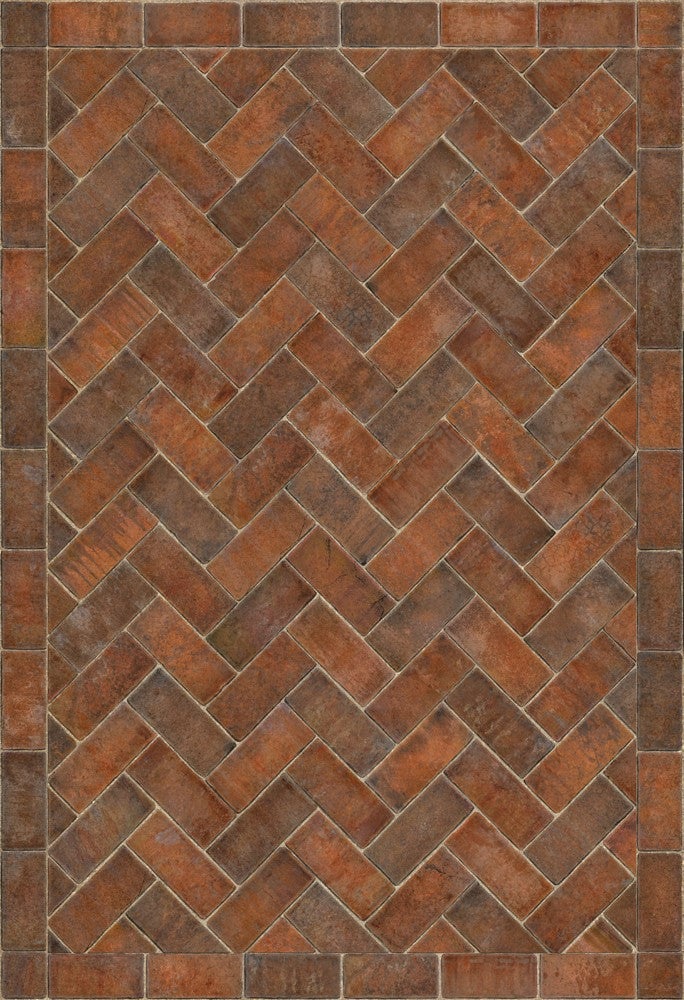 Williamsburg Brick Herringbone "Trip To Market Square" Vinyl Floorcloth