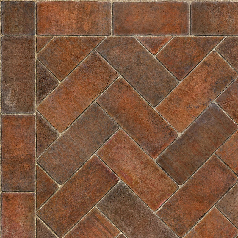Williamsburg Brick Herringbone "Trip To Market Square" Vinyl Floorcloth