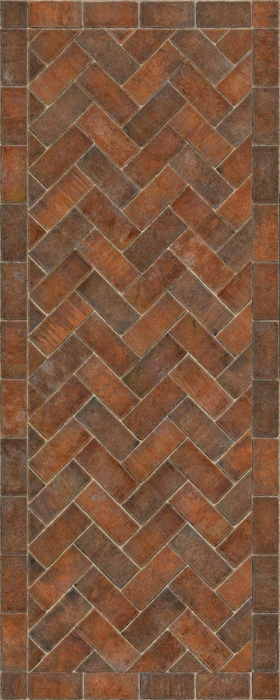 Williamsburg Brick Herringbone "Trip To Market Square" Vinyl Floorcloth