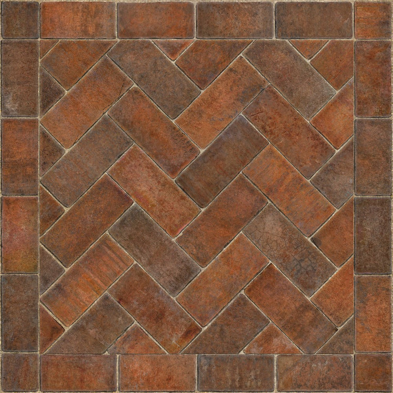 Williamsburg Brick Herringbone "Trip To Market Square" Vinyl Floorcloth