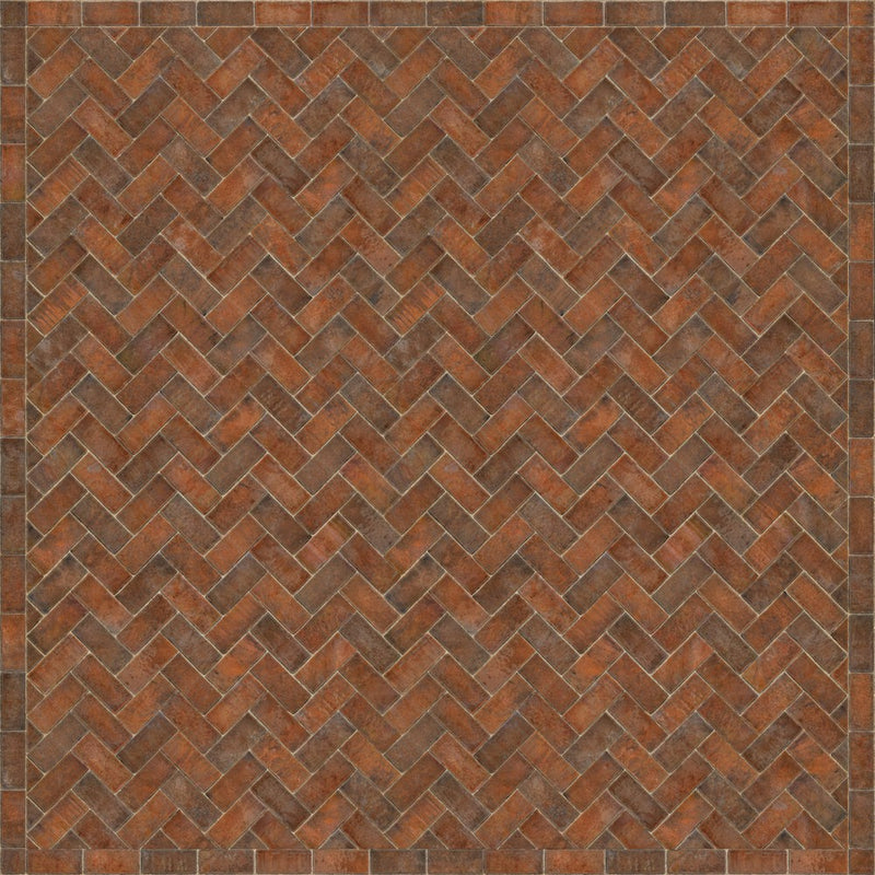 Williamsburg Brick Herringbone "Trip To Market Square" Vinyl Floorcloth