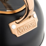 Viking 2.6 Quart Stainless Steel Whistling Tea Kettle, Black + Copper