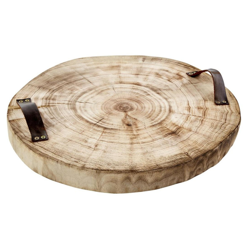 Wood Slice Tray With Leather Handles