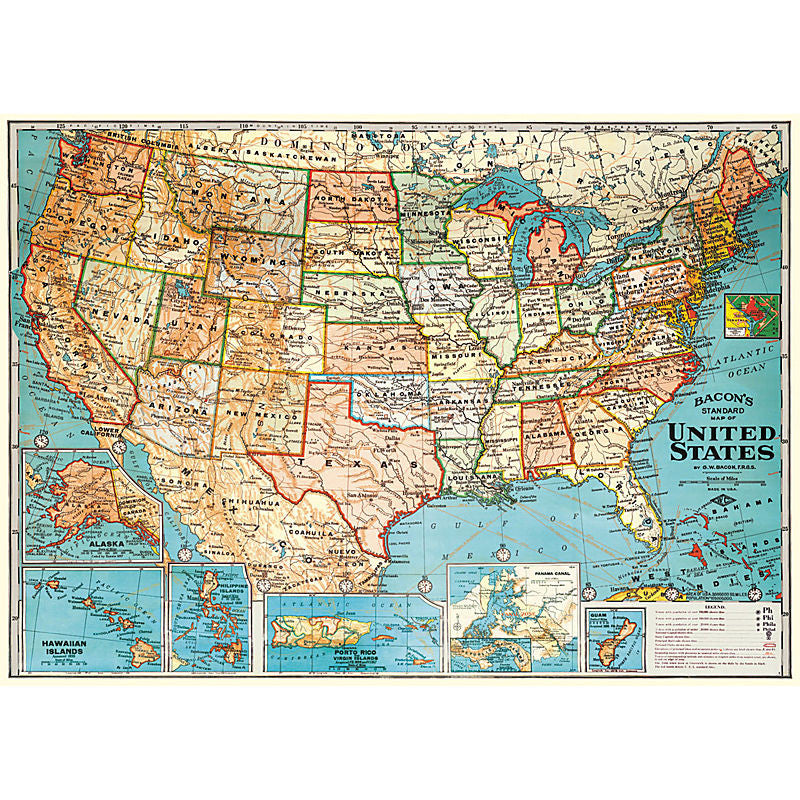 Cavallini Vintage Poster Wrapping Paper Cheap Wall Art Wall Decor Dorm Room USA Map United States Cartography Social Studies
