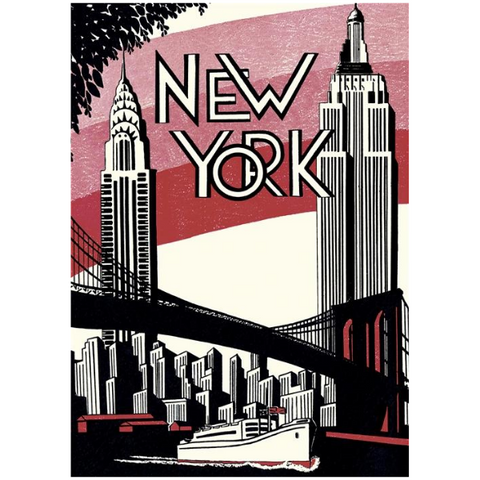 Cavallini New York City Poster + Vintage Travel Poster + Retro Inspired + Suitable For Framing + NYC Art + Brooklyn Bridge + Empire State Building + Chrysler Building + Art Deco Design