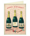 Cavallini Happy Birthday Champagne Greeting Card + Vintage Inspired + Popping Bottles